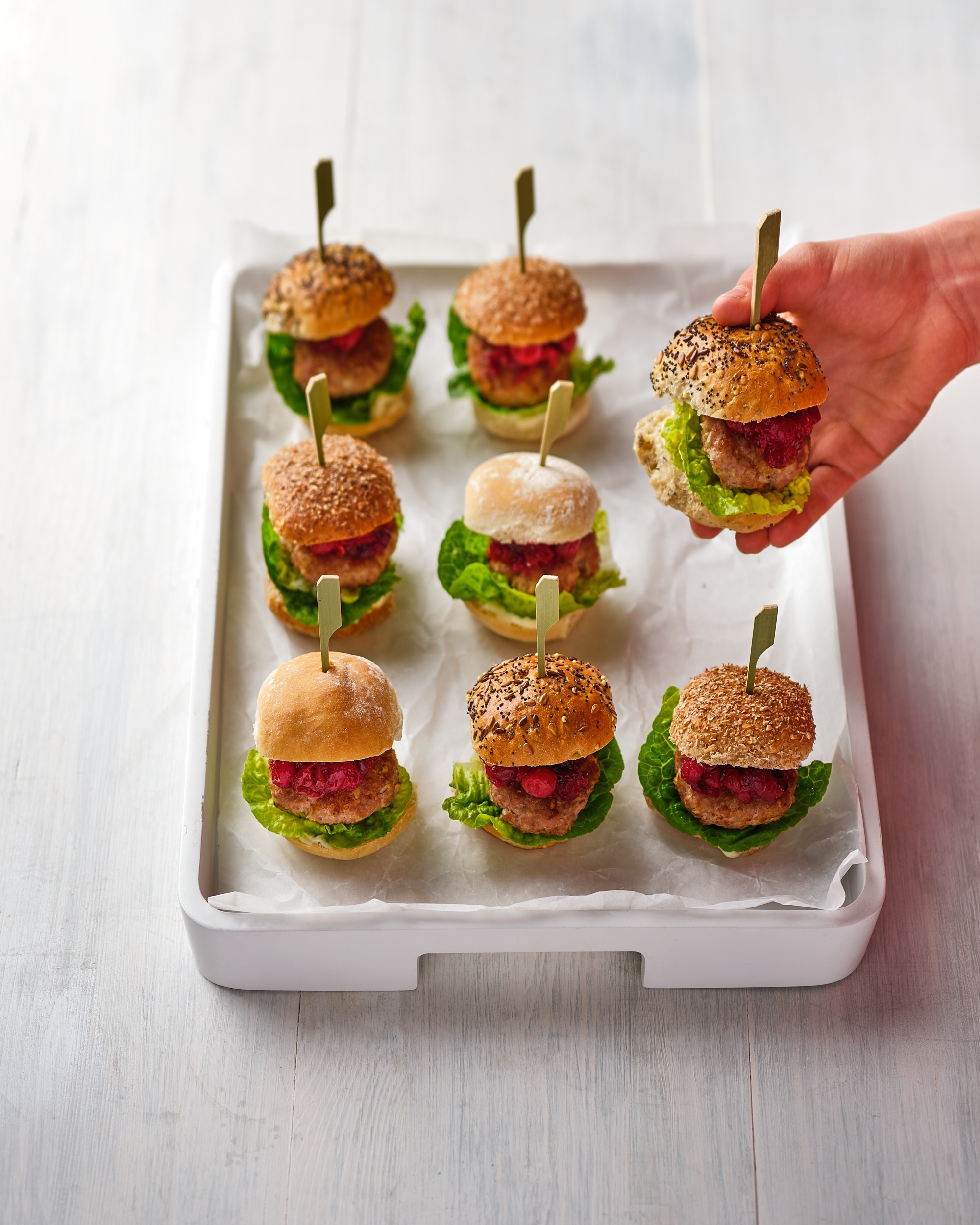 Picture of Tiny Turkey Burgers with Cranberry & Pecan Sauce