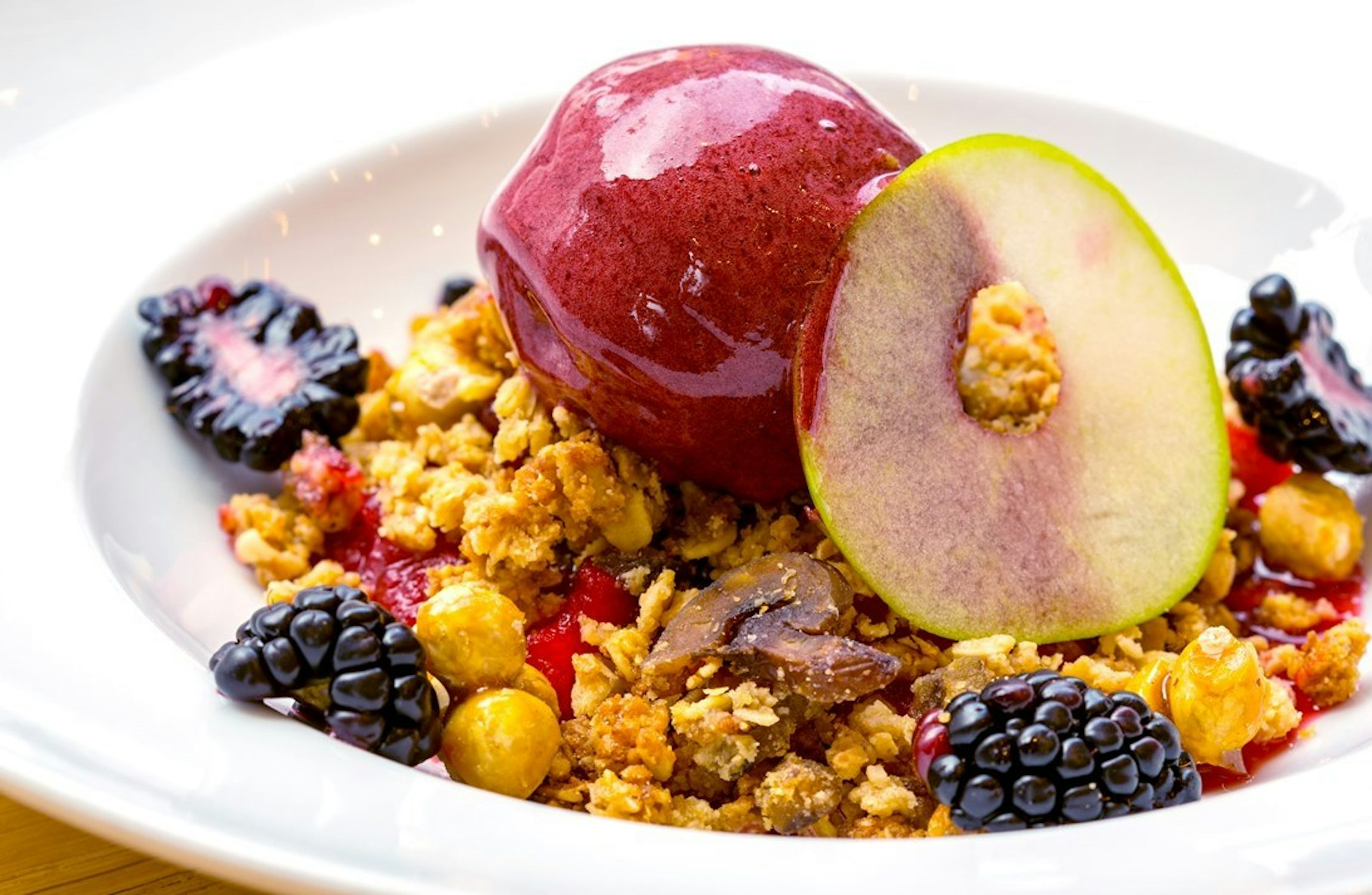 Apple & Blackberry Crumble with Blackberry Sorbet