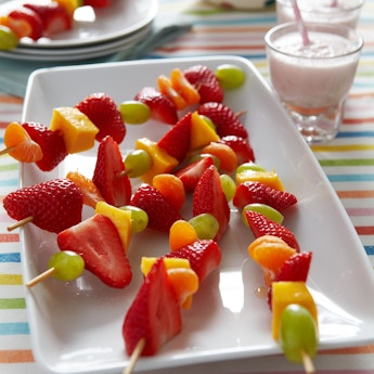Strawberry Fruit Kebabs with Strawberry Milk