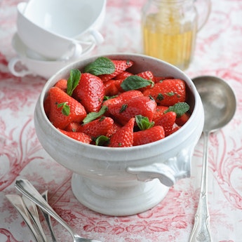Strawberries Macerated with Apple Juice, Honey & Mint