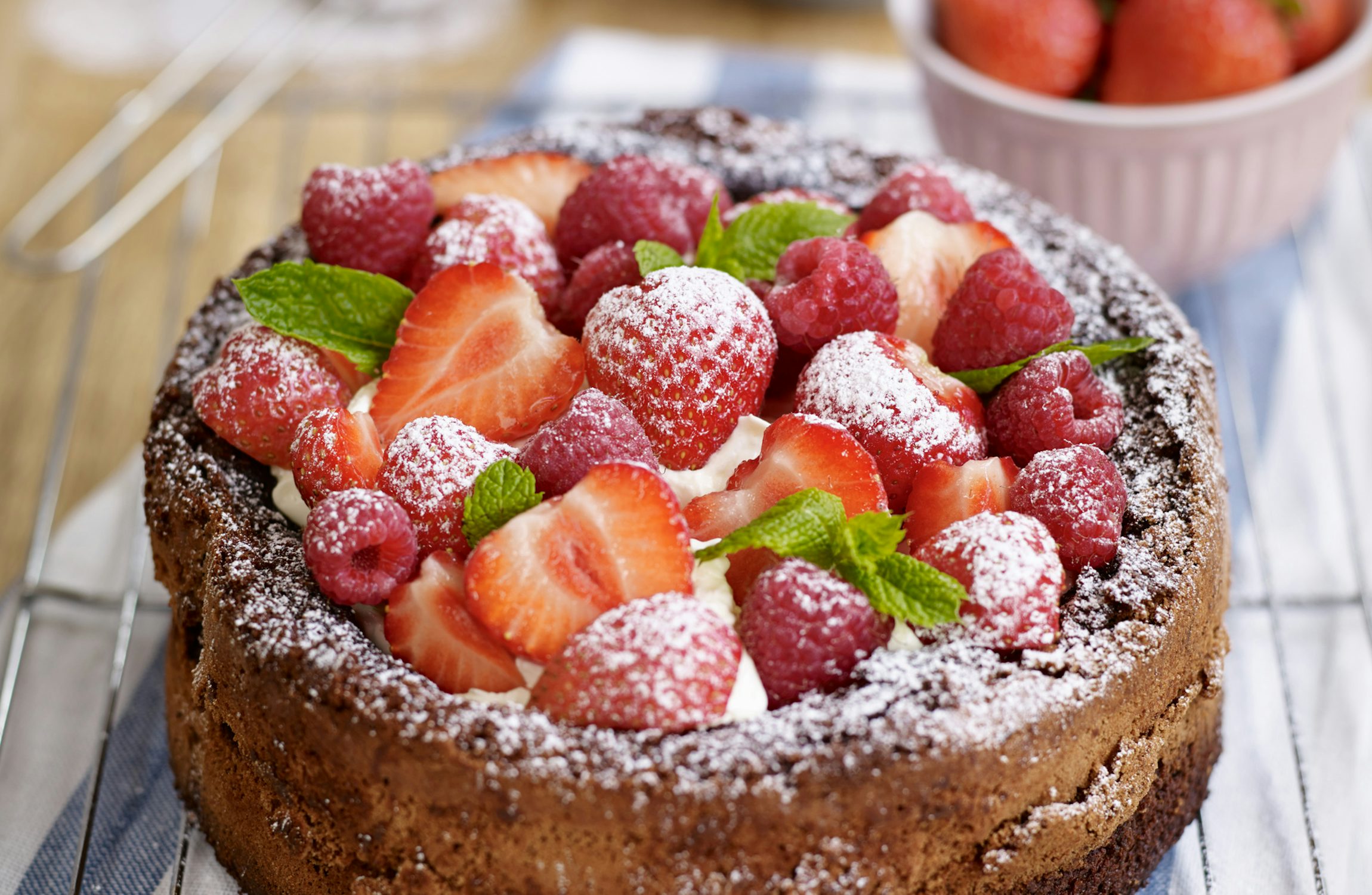Gluten Free Chocolate Cake with Strawberries & Raspberries