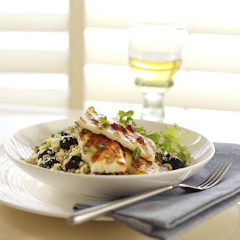 Griddled Halloumi with Blueberry, Spring Onion & Toasted Almond Couscous