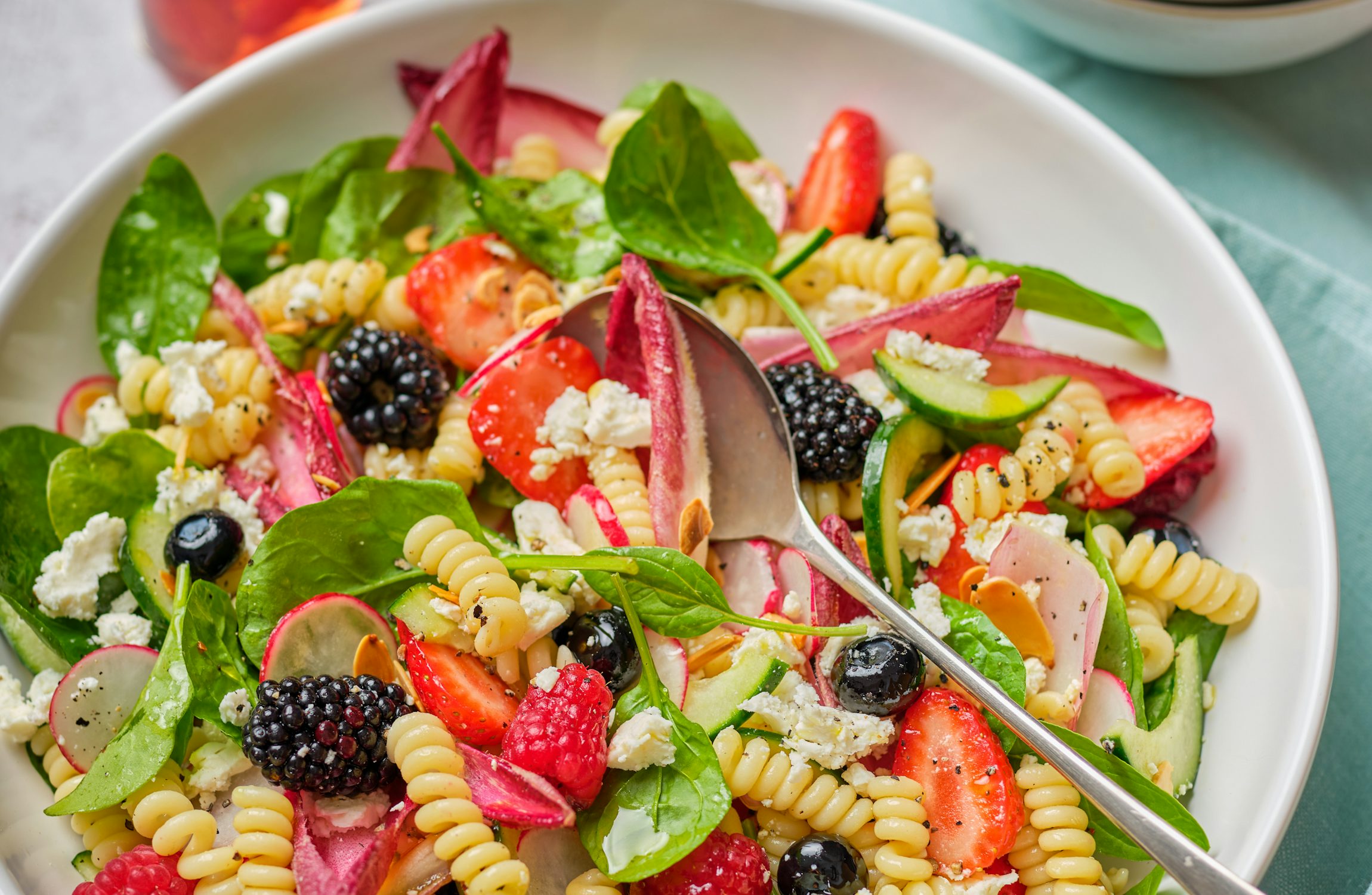Mixed Berry Pasta Salad with Raspberry Vinaigrette