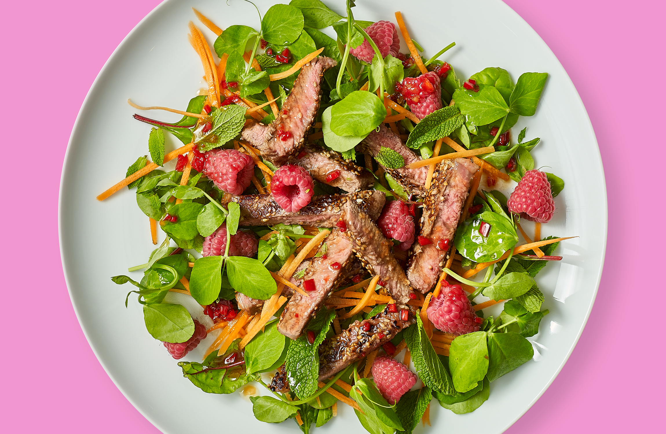 Perfectly Pink Raspberry & Sesame Steak Salad