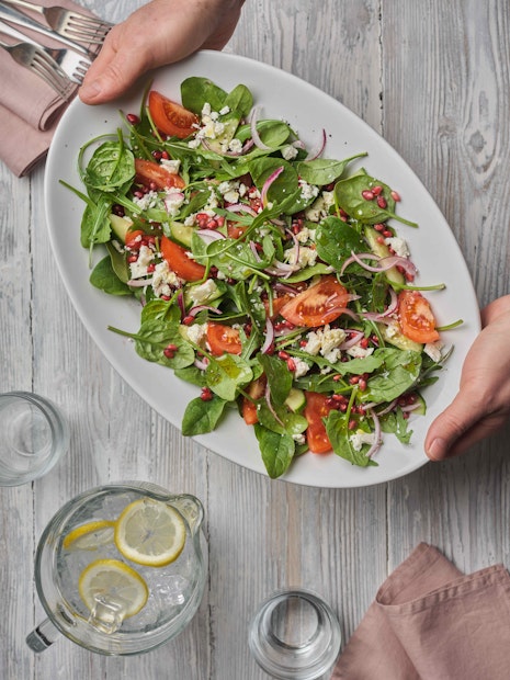 ViewPomegranate feta & spinach salad