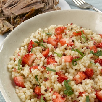 Roasted Lamb Shoulder with Strawberries, Pink Peppercorn & Mint Couscous