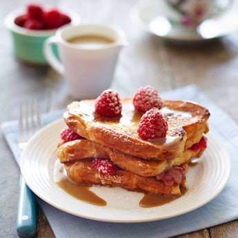 Vanilla French Toast with Raspberries & Toffee Butter Sauce