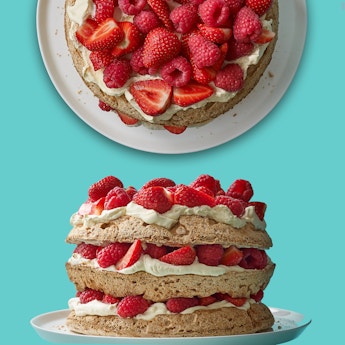Hazelnut Meringue Layer Cake with Strawberries & Raspberries