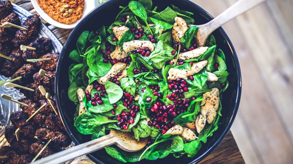 ViewChicken spinach salad with pomegranate