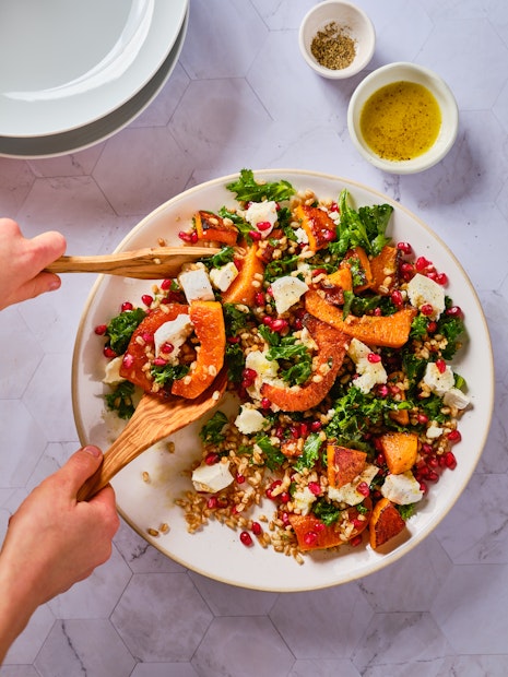 ViewPomegranate, Farro, Kale, Squash, & Goat Cheese Salad Recipe